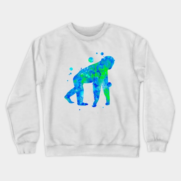 Chimpanzee Watercolor Painting Crewneck Sweatshirt by Miao Miao Design